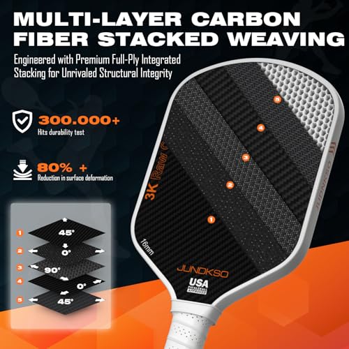 Professional Pickle ball Paddles- T700 Carbon Fiber Pickle Racket- 3K Raw Carbon Frosted Surface for Enhanced Spin and Friction - USAPA Approved Offensive Long Paddle for Intermediate Advanced Players