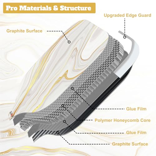 Composite Pickleball Paddle with Cover for Women, Graphite Carbon Fiber Polypropylene Honeycomb Core Pickleball Racquet Gift for Mother Wife Grandmother Girlfriend, White Marble