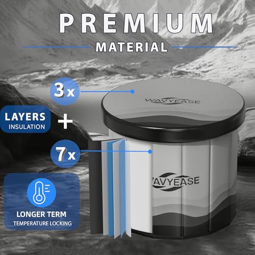 WAVYEASE® Upgraded Portable Cold Plunge Tub for Athletes & Adults | 100 GAL Foldable Ice Bath with Insulative Cover | Instant Setup for Indoor & Outdoor Recovery (Gray)