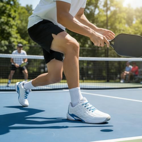 BKWHDAY Pickleball Shoes Men Tennis Court Sneakers Indoor Outdoor Breathable Athletic Sports Lightweight Non Slip White/Black