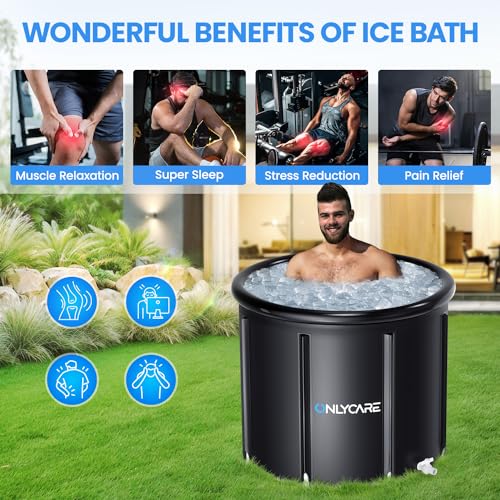 ONLYCARE Upgrade XXL 135 Gal Ice Bath Tub for Athletes - Cold Plunge Tub with Cover - Multiple Layered Cold Water Portable Ice Pod for Therapy Recovery at Home Outdoor Gym Use