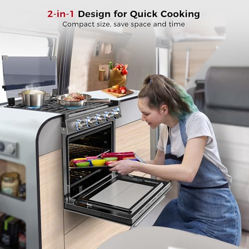 CAMPLUX Classic RV Stove Propane Range 21 Inches, Propane Oven with 3 Burners Cooktop for RV, RV Oven Stove Combo 28,100 BTU/Hr, Stainless Steel RGS21MSF