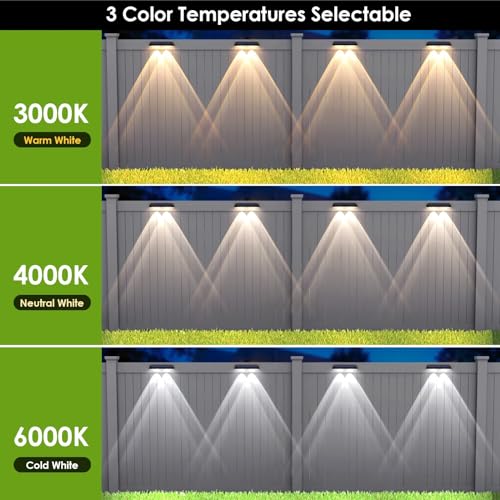 LIANGLOME Solar Fence Lights Outdoor - 2700/4000/6000K 3 Mode, Waterproof LED, Fence Light Solar Powered for Outside, Backyard/Railing/Step/Patio/Wall and Home Improvement(8 Pack)