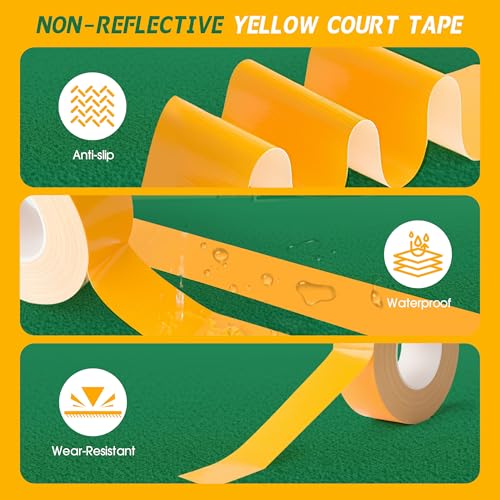 Pickleball Court Tape - 2" x 200 ft Temporary Line Marking Kit, No-Residue Yellow Tape for Easy Application & Removal. Perfect for Driveway, Backyard, Gym & Court Surfaces