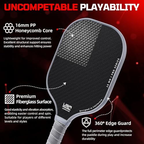 BAGAIL Pickleball Paddles, USAPA Approved Fiberglass Surface Pickleball Set, Lightweight Pickle Ball Rackets with 4 Balls, 1 Bag, Designed in California for Traction and Stability - 2 Pack, Gray