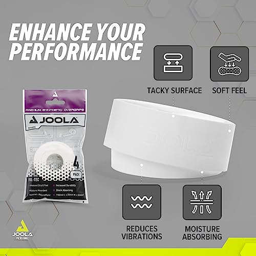 JOOLA Pickleball Overgrip - Tacky Feel Premium Synthetic Overgrips - Set of 4 - Pickleball Grip Tape for Any Brand Racket - Anti Slip Pickleball Tape Fits Elongated, Standard & Skinny Handles - White