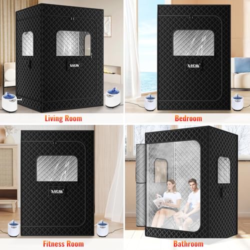 X-Vcak 2 Person Sauna, Extra Large Sauna Box, Portable Steam Sauna Tent with 2 Steamers, 2 Folding Chair, 71”x 49”x 36”, Black
