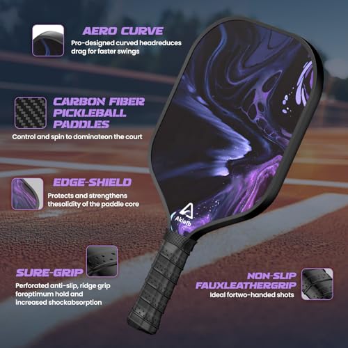 Akiefb Pickleball Paddles, T300 Carbon Fiber Pickleball Paddle with 4 Grip Tapes and a Carry Bag,14mm Polypropylene Honeycomb Core,Ideal Pickleball Training Equipment for Beginners (Starry Sky)