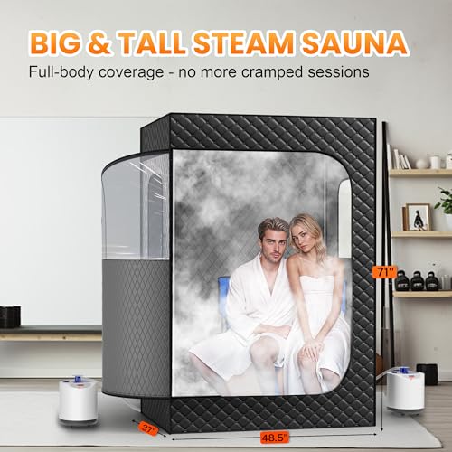 Manastin 2 Person Portable Steam Sauna for Home, 1 or 2 Person Full Body Home Spa with 2 Foldable Chairs,9 Levels of Sauna Box with Remote Control, (Black, Large)