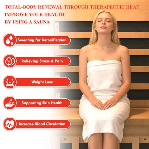 ROCSUMOO Infrared Sauna for 1 Person, Wooden Dry Sauna Room with backrest, 960W/120V Low EMF Indoor Saunas with Control Panel, 7-Color Therapy&Timer, Bluetooth Speakers for Home