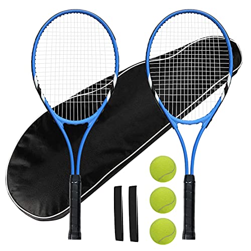 Tennis Rackets 2 Players Recreational for Beginners,Pre-Strung 27 Inch Light Adult Racquet Set for Women Men with Tennis Balls,Overgrips and Carry Bag (Blue)