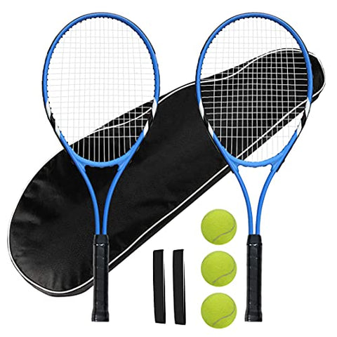 Tennis Rackets 2 Players Recreational for Beginners,Pre-Strung 27 Inch Light Adult Racquet Set for Women Men with Tennis Balls,Overgrips and Carry Bag (Blue)