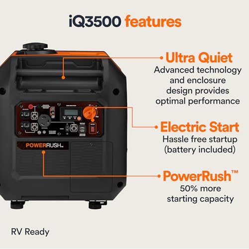Generac 3,500-Watt Gas Powered Portable Inverter Generator - Electric Start - Lightweight Enclosure - Ultra-Quiet Operation - Produces Clean, Stable Power - Great for Home Backup, Camping, and RV Use