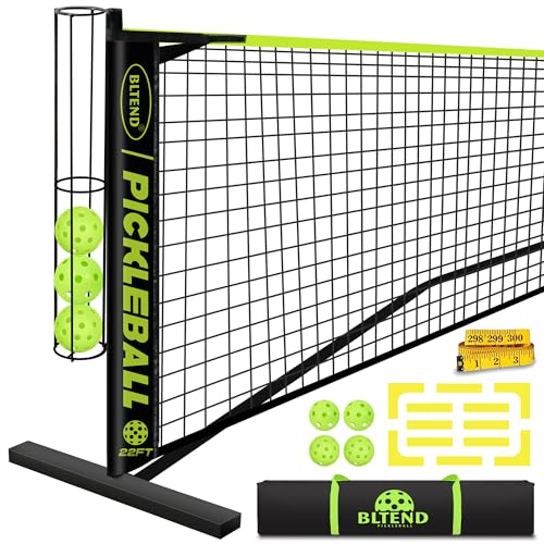 Bltend Pickleball Set - 22FT Regulation Size Portable Net, 4 Pickle Balls, Court Marker, Carry Bag and Tape Measure - Indoor Outdoor Driveway Gifts
