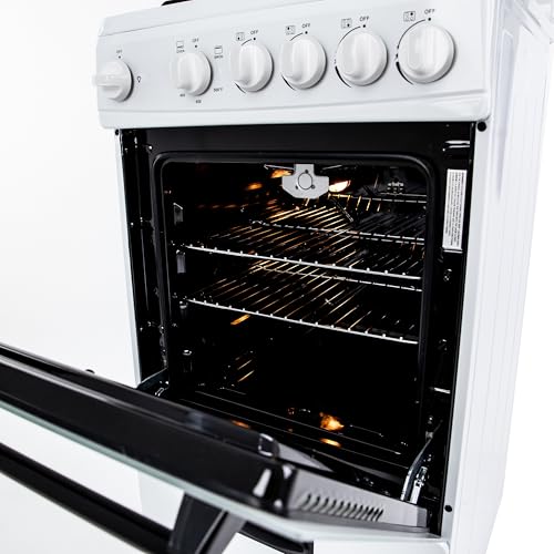 Avanti Gas Range Oven, Compact Freestanding Design, 4 Sealed Burners with Electronic Ignition, 2.1 Cu.Ft. Capacity Features Framed Glass Door Storage Drawer Broiler and Accessories, 20-Inch, White