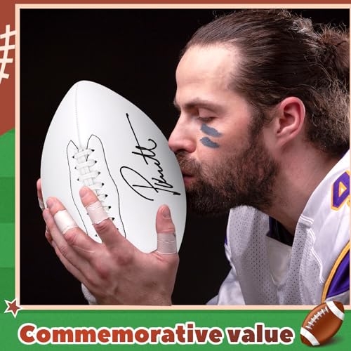 Hiboom Autograph Football with Acrylic Display Stand Air Pump Blank Gold Football for Trophy Anniversary High School College Coaching Gift Award Championship Party(1 Pc,White,Size 9)