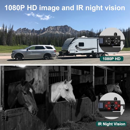 Rvsisytm 1080P Solar Wireless Backup Camera with 5in Monitor, 5000mAh Rechargeable Battery and Solar Panel, IP69K Waterproof, IR Night Vision, Support 2 Cameras, for Car, RV, Trailer, Camper (0092)