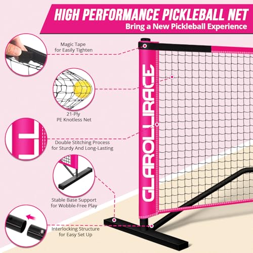 Glarollirace 3-in-1 Portable Pickleball Net Set, with Regulation Size 22 FT | 10 FT | 4 FT PE Nets + Metal Frames, Pickle Ball Net System for All Weather Condition and Windproof, Indoor and Outdoor