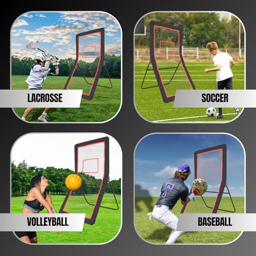 Staunch Sports 4x7ft Lacrosse Rebounder for Backyard, Fields or Indoors - Strong Rebounder Net with 5 Rebound Angles, Neon Target Strap, and 2 Balls - Durable and Versatile Lacrosse Training Equipment