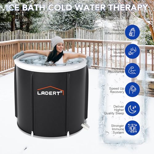 Ice Bath Tub for Athletes, Cold Plunge Tub for Cold Water Therapy Recovery, Portable Ice Bathtub Athletes Adult, Portable Inflatable Bathtub Adult for Indoor/Outdoor with Thermometer and Timer