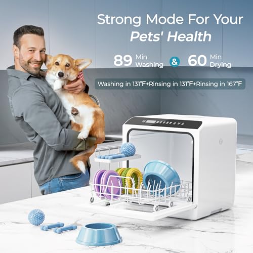 EUHOMY Countertop Dishwasher Portable with 6 Programs, 5L Built-in Water Tank for Apartments & RV, 167℉ High-Temp, No Hookup Needed, Mini Dishwasher with Baby Care, Air Dry/Quick/ECO/Fruit/Normal Mode
