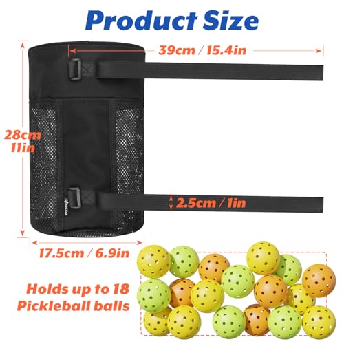 Easecos Pickleball Ball Holder Foldable Storage Mesh Bag for Pickleball Net Post, Large Storage Hanging Bag with Strap for Holding 18 Balls