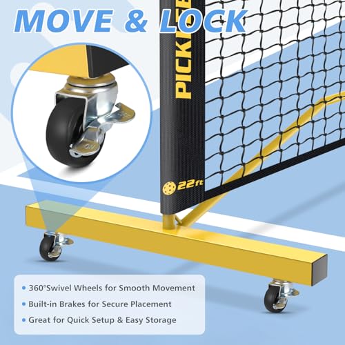 Fostoy Portable Pickleball Net with Wheels, Pickleball Set with 4 Fiberglass Paddles & 6 Pickleballs, Carry Bag, for Backyards Driveways and Garages (22ft & 11ft Net with 4 Fiberglass Paddles)