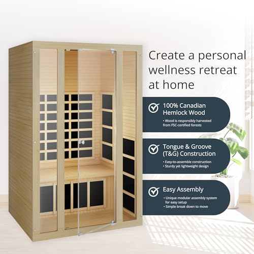 JNH Lifestyles Ensi+ 2-Person Home Infrared Sauna with Color & Red Light Therapy, Ultra-Low EMF - Indoor Personal Luxury Spa for House and Gym