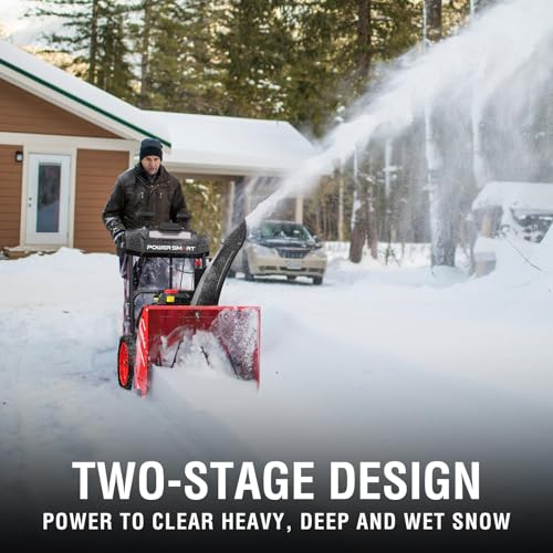 PowerSmart Snow Blower Gas Powered 24 in. 252cc OHV Engine with Eletric Start, 13 in. Airless Tires, Self-Propelled Two-Stage Snowblower