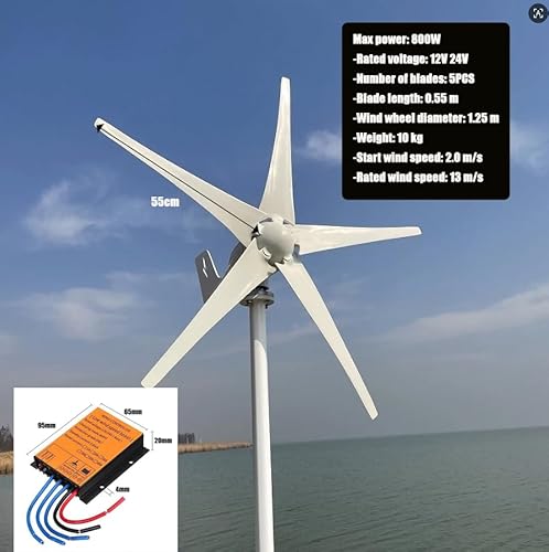 FLTXNY POWER 800W Wind Turbine 5 Blades 12V / 24V / 48V with MPPT Charge Controller for Home Boat Farm (24, Volts)