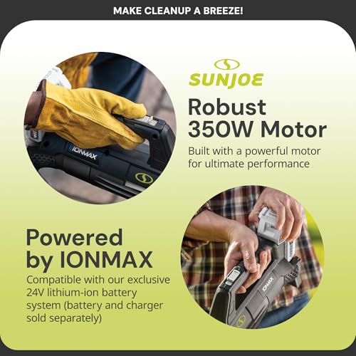 Sun Joe 24-Volt Cordless Compact Turbine Leaf Blower, 100 MPH Air Speed, 280 CFM Airflow