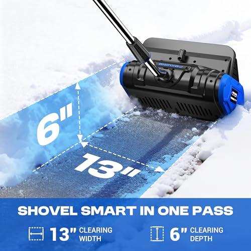 POXURIO 2 * 40V Electric Cordless Snow Shovel, 13 Inch Brushless Electric Snow Blower with 2×4.0Ah Batteries & Fast Charger, 13" Width, 6" Depth, 25FT Throw Distance Snow Shovel for Driveway, Patio