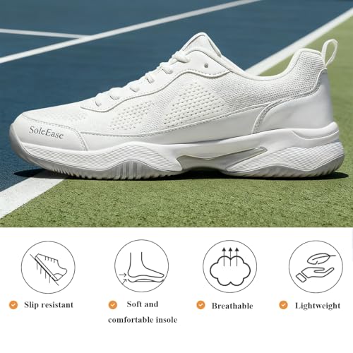 SoleEase Men's Tennis Shoes, Lightweight Breathable Non-Slip Athletic Sneakers for Men & Women Playing Pickleball Table Tennis & Badminton(803White,47)