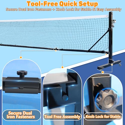 Seliyoo Pickleball Net for Driveway Court Backyard,Heavy Duty Pickleball Nets with Wheels and Hand Wich,22FT Regulation Size for Outdoor Indoor, Tool Free Pickleball Net System with Carrying Bag