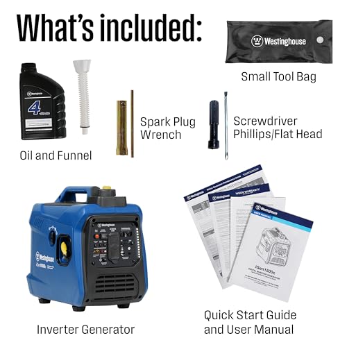 Westinghouse 1500 Peak Watt Super Quiet & Lightweight Portable Inverter Generator, Gas Powered, CO Sensor, Parallel Capable, Long Run Time,Blue