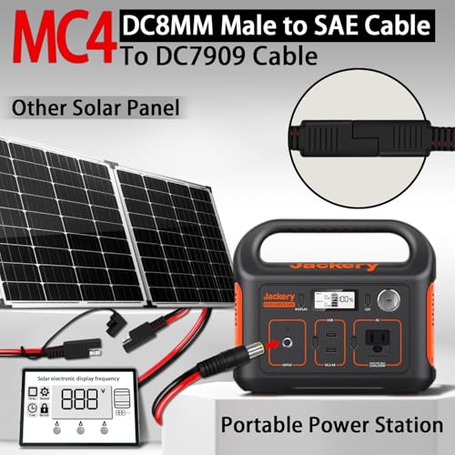 COMeap 6FT 1.8M SAE to DC8mm Male Adapter for Jackery Solar Panel, with Polarity Reverse Adapter DC7909 to DC5525/DC8020 Converter for Explorer/GZ Portable Power Station Solar Generator 14AWG