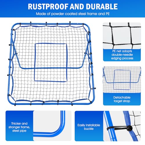 Winthai 4x4FT Volleyball Rebounder Net, Soccer Rebounder Pitchback Net with 2 x 6-Angle Quick Adjustments, Target Ribbon for Precision, Easy Quick Setup,Ideal for Baseball Softball and Sport Training
