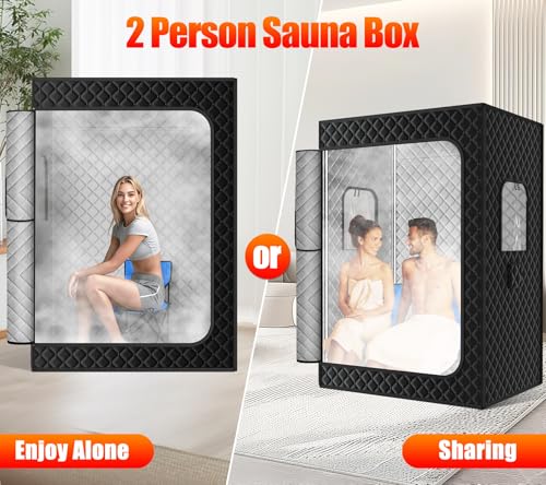 X-Vcak 2 Person Sauna, Extra Large Sauna Box, Portable Steam Sauna Tent with 2 Steamers, 2 Folding Chair, 71”x 49”x 36”, Black
