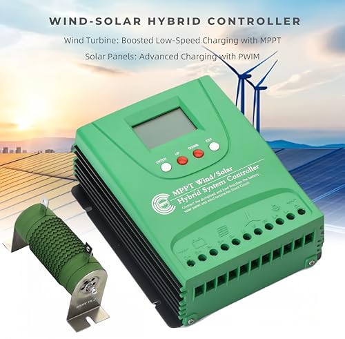 2000W Wind Solar Hybrid Charge Controller, 1000W Wind Turbine & 1000W Solar Panel Charge Controller, 12V/24V Battery Off Grid MPPT Boost Charge Regulator with Dump Load for Home Street Light
