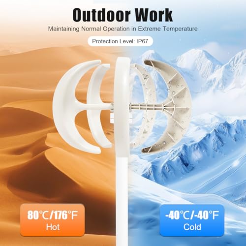 HinLIaDa Wind Turbine Generators Kit, 12V 600W Lantern Wind Turbine Generator, 5-Blade Vertical Axis Wind Turbine Generator with Controller, Suit for Home, Camping & Boat Use