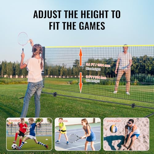 VEVOR Badminton Net, Height Adjustable Volleyball Net, 10ft Wide Foldable Pickleball Net, Portable Easy Setup Tennis Net Set with Poles, Stand and Carry Bag, for Kids Backyard Game Indoor Outdoor Use
