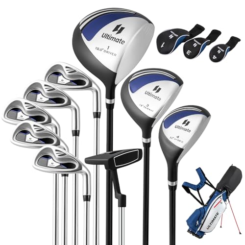 Tangkula 10 Pieces Men's Complete Golf Clubs Set Right Hand, Includes 460cc Alloy #1 Driver & #3 Fairway Wood & #4 Hybrid & #6/#7/#8/#9/#P Irons & Putter, Golf Club Set,Blue