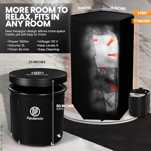 Opulencio Portable Sauna and Cold Plunge Combo - Spacious at Home Sauna Box with Ice Tub, Portable Steam Sauna Tent with 3L Steamer, Fast Heating with 9 Levels, Chair, Remote, 5.9' x 2.9' x 2.9'