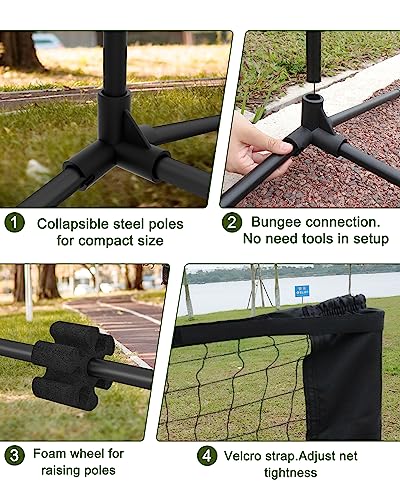 NQV Half Court Pickleball Net Set - 10FT Net+4 Wood Paddles+8 Balls+4 Ball Retrievers+1 Court Marking Kit+1 Bag, Pickleball Kit for Driveway Adults Beginners Pros