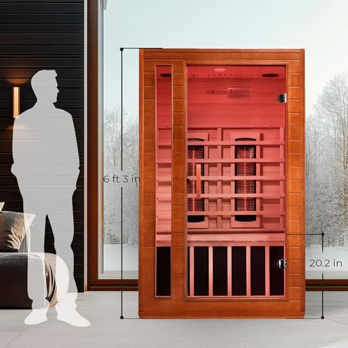 DYNAMIC SAUNAS Cardoba 2-Person Full Spectrum Infrared Sauna with Red Light Therapy & Bluetooth Speakers | Personal Indoor Dry Heat Sauna Room for Spa, Home & Gym – Made from Canadian Hemlock
