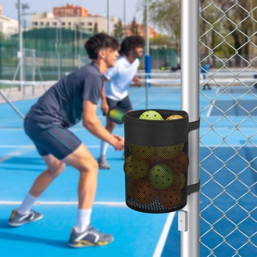 Easecos Pickleball Ball Holder Foldable Storage Mesh Bag for Pickleball Net Post, Large Storage Hanging Bag with Strap for Holding 18 Balls