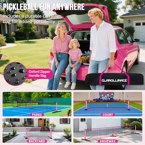 Glarollirace 3-in-1 Portable Pickleball Net Set, with Regulation Size 22 FT | 10 FT | 4 FT PE Nets + Metal Frames, Pickle Ball Net System for All Weather Condition and Windproof, Indoor and Outdoor
