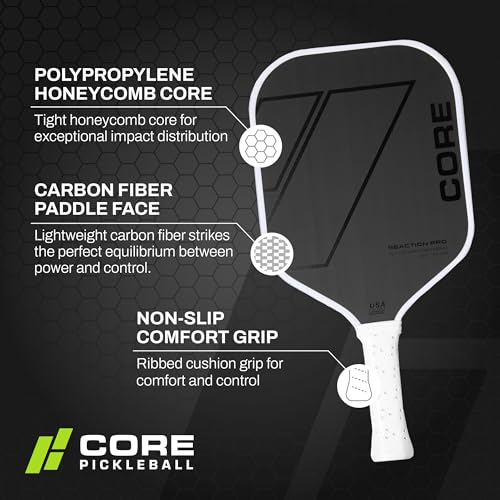 CORE Carbon Fiber Pickleball Paddle MX-1000 with Cover 16mm - USAPA Approved - Cushioned Comfort Grip with Honeycomb Polymer - Superior Spin Control - Beginners & Intermediate Players