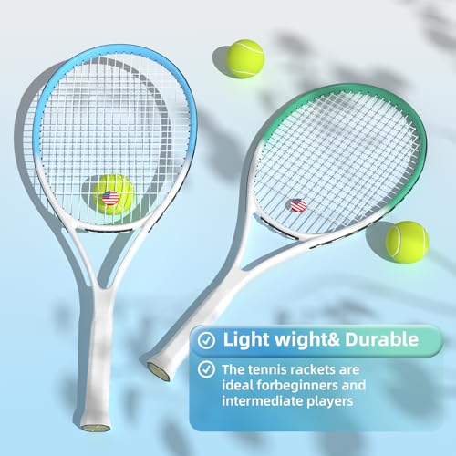 WOED BATENS Adult 2 Player Tennis Racket, 27' Speed Racquet, Includes Balls, Overgrips, Bag, Vibration Damper, Cover