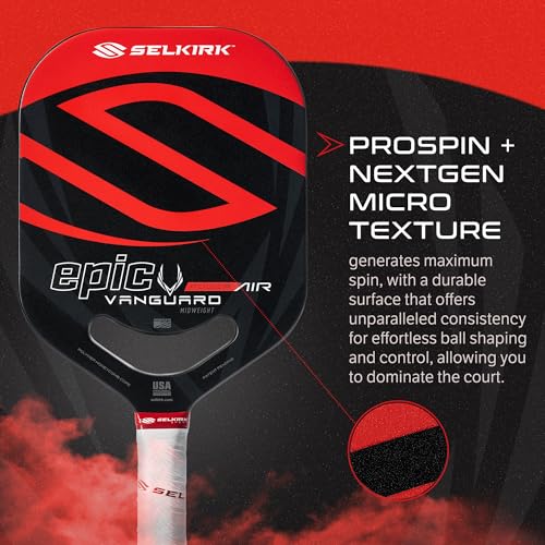 Selkirk Sport Vanguard Power Air Pickleball Paddles | Carbon Fiber Pickleball Paddle | 360 Proto Molding & Flexfoam Perimeter | Designed for Ultimate Power & Control | Epic | Black & Red